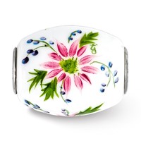 Ster.Silver Reflections Hand Paint Berries & Blossoms Fenton Glass Bead view 5