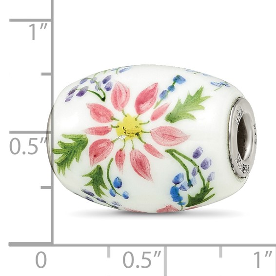 Ster.Silver Reflections Hand Paint Berries & Blossoms Fenton Glass Bead