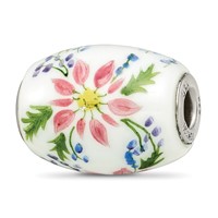 Ster.Silver Reflections Hand Paint Berries & Blossoms Fenton Glass Bead view 1