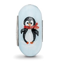 Ster.Silver Reflections Hand Painted Penguin Frolic Fenton Glass Bead view 3