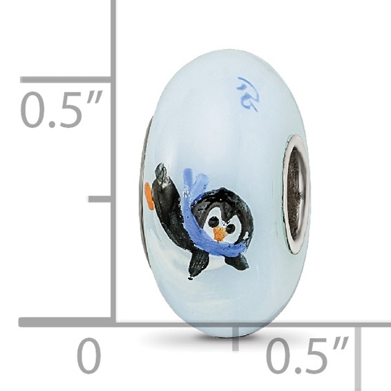 Ster.Silver Reflections Hand Painted Penguin Frolic Fenton Glass Bead