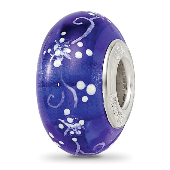 Ster.Silver Reflections Hand Painted Little Nora Fenton Glass Bead