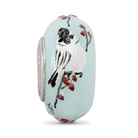 Ster.Silver Reflections Hand Painted Fluffy Tufty Fenton Glass Bead view 3