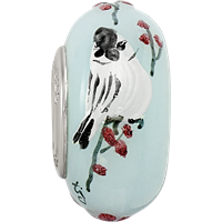 Ster.Silver Reflections Hand Painted Fluffy Tufty Fenton Glass Bead view 4