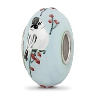 Ster.Silver Reflections Hand Painted Fluffy Tufty Fenton Glass Bead view 1