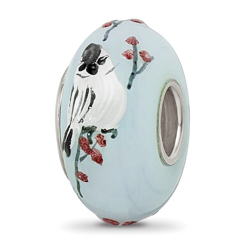 Ster.Silver Reflections Hand Painted Fluffy Tufty Fenton Glass Bead