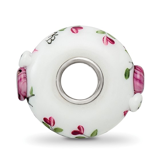 Ster.Silver Reflections Hand Painted Two Hoots For You Fenton Glass Bead