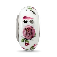 Ster.Silver Reflections Hand Painted Two Hoots for You Fenton Glass Bead view 3
