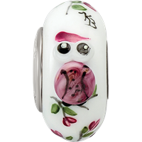 Ster.Silver Reflections Hand Painted Two Hoots for You Fenton Glass Bead view 4