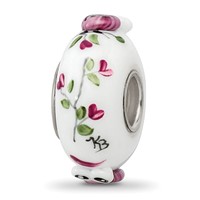 Ster.Silver Reflections Hand Painted Two Hoots for You Fenton Glass Bead view 5