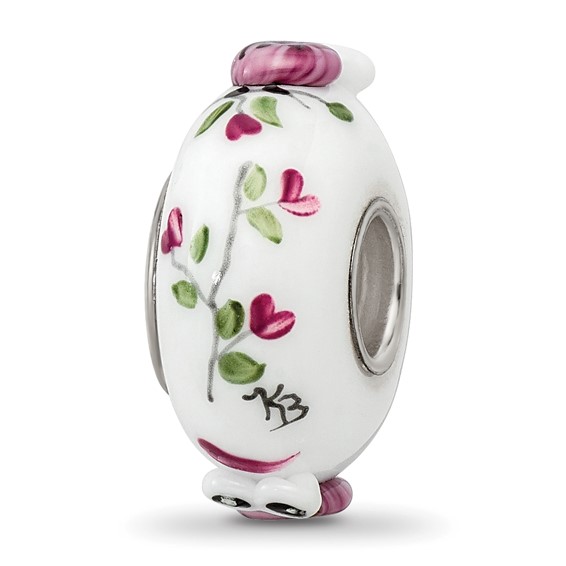 Ster.Silver Reflections Hand Painted Two Hoots For You Fenton Glass Bead