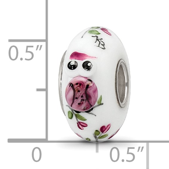 Ster.Silver Reflections Hand Painted Two Hoots For You Fenton Glass Bead