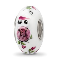 Ster.Silver Reflections Hand Painted Two Hoots for You Fenton Glass Bead view 1