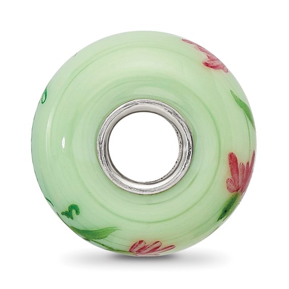 Ster.Silver Reflections Hand Painted Carnation January Fenton Glass Bead