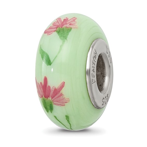 Ster.Silver Reflections Hand Painted Carnation January Fenton Glass Bead