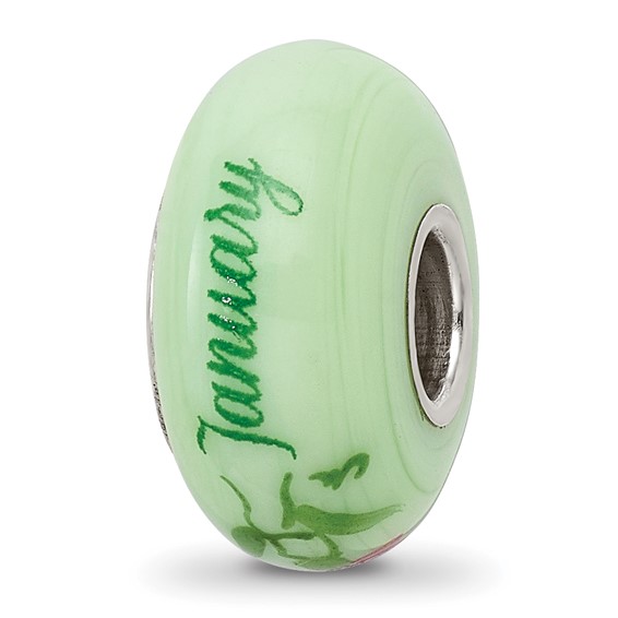 Ster.Silver Reflections Hand Painted Carnation January Fenton Glass Bead