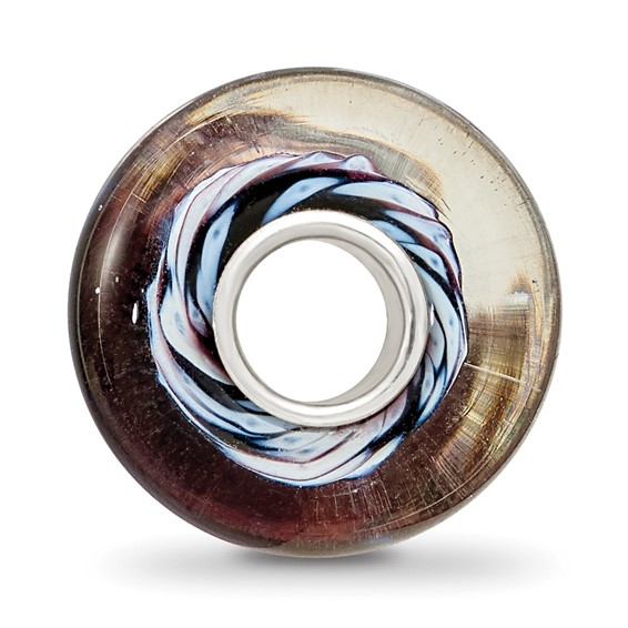 Ster.Silver Reflections Hand Painted Swirling Snow Fenton Glass Bead