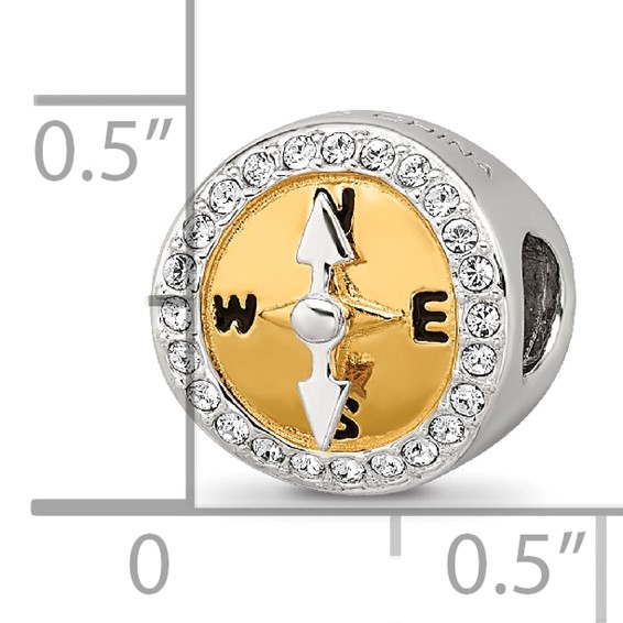 Sterling Silver Reflections Gold-tone CZ Moveable Compass Bead
