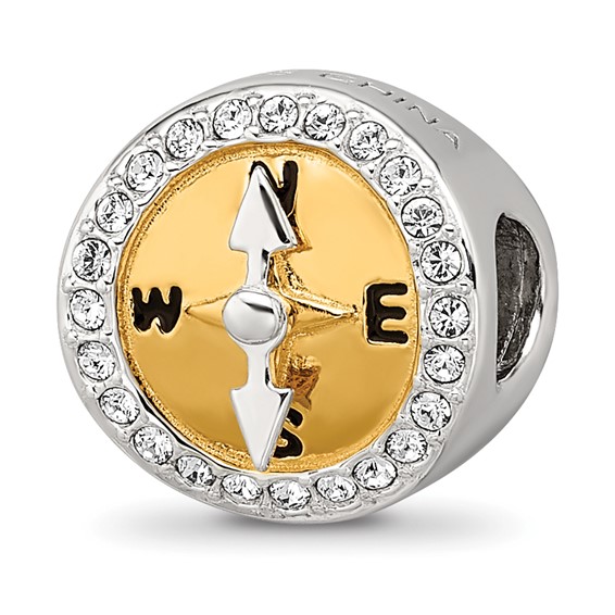 Sterling Silver Reflections Gold-tone CZ Moveable Compass Bead