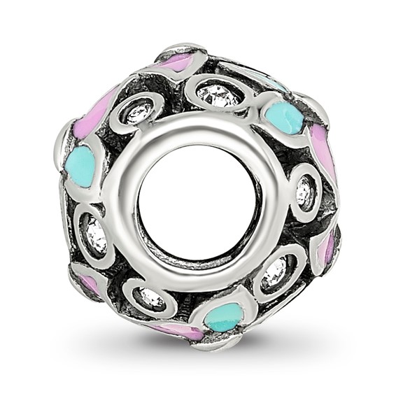 Sterling Silver Reflections Pink & Blue Enameled CZ Butterfly Bead