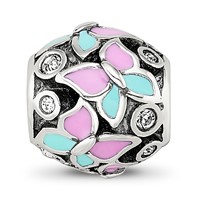 Sterling Silver Reflections Pink & Blue Enameled CZ Butterfly Bead view 3