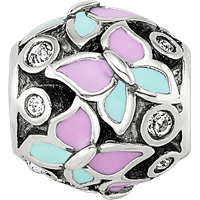 Sterling Silver Reflections Pink & Blue Enameled CZ Butterfly Bead view 4