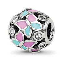 Sterling Silver Reflections Pink & Blue Enameled CZ Butterfly Bead view 1