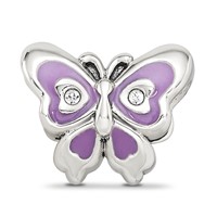 Sterling Silver Reflections Purple & Green Enameled CZ Butterfly Bead view 3