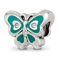 Sterling Silver Reflections Purple & Green Enameled CZ Butterfly Bead view 5