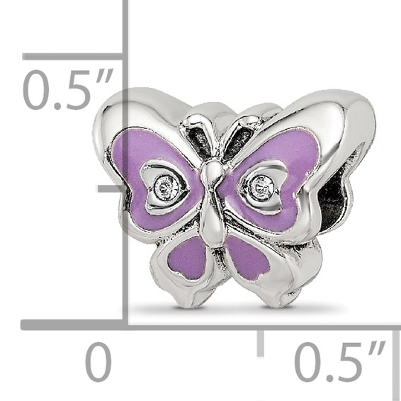 Sterling Silver Reflections Purple & Green Enameled CZ Butterfly Bead