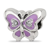 Sterling Silver Reflections Purple & Green Enameled CZ Butterfly Bead view 1