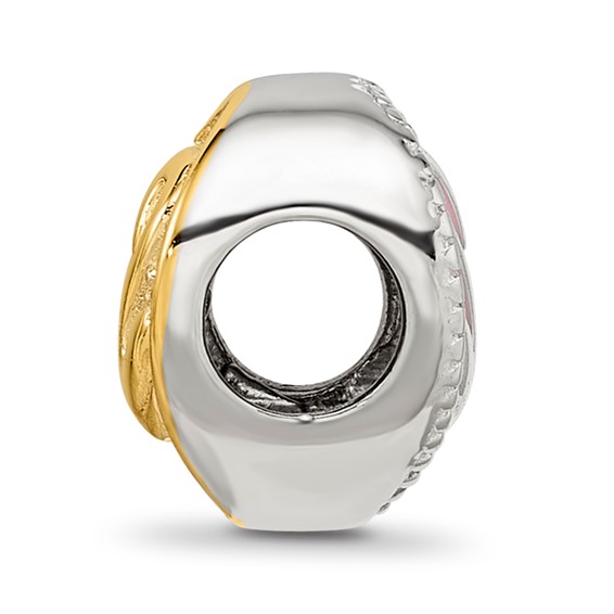 Sterling Silver Reflections Pink Enameled, Yellow IP-Plated CZ Swans Bead