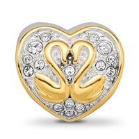 Sterling Silver Reflections Pink Enameled, Yellow IP-Plated CZ Swans Bead view 3