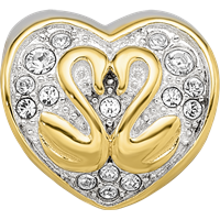 Sterling Silver Reflections Pink Enameled, Yellow IP-Plated CZ Swans Bead view 4