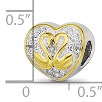 Sterling Silver Reflections Pink Enameled, Yellow IP-Plated CZ Swans Bead view 5