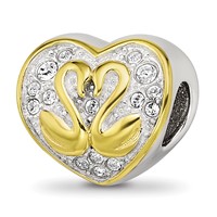 Sterling Silver Reflections Pink Enameled, Yellow IP-Plated CZ Swans Bead view 1