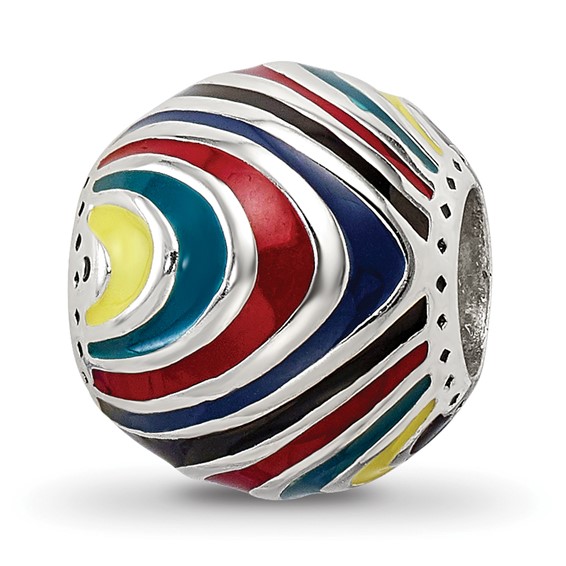 Sterling Silver Reflections Multi-colored Enameled Silver IP-Plated Bead