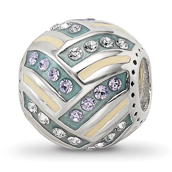 Sterling Silver Reflections Yellow & Green Enameled, CZ Silver IP-Plated