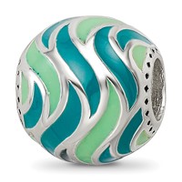 Sterling Silver Reflections Mint & Teal Enameled, Silver IP-Plated Bead view 1