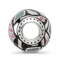 Sterling Silver Reflections Black & Gray Enameled, Pink CZ Silver IP-Plat view 2