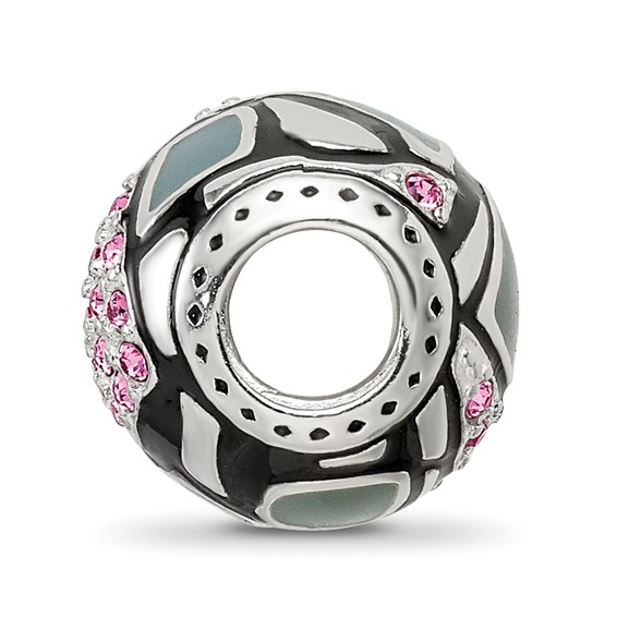 Sterling Silver Reflections Black & Gray Enameled, Pink CZ Silver IP-Plat