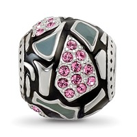 Sterling Silver Reflections Black & Gray Enameled, Pink CZ Silver IP-Plat view 3