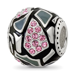 Sterling Silver Reflections Black & Gray Enameled, Pink CZ Silver IP-Plat