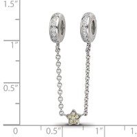 Sterling Silver Reflections Rhodium-plated Security Chain CZ Beads, 3" view 3