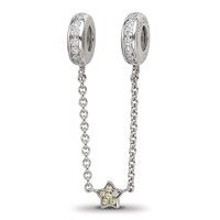 Sterling Silver Reflections Rhodium-plated Security Chain CZ Beads, 3" view 1