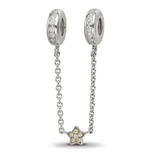 Sterling Silver Reflections Rhodium-plated Security Chain CZ Beads, 3"