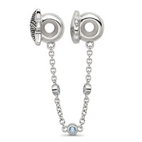 Sterling Silver Reflections Rhodium-plated Security Chain Sea CZ Bead, 3" view 2