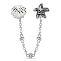 Sterling Silver Reflections Rhodium-plated Security Chain Sea CZ Bead, 3" view 4