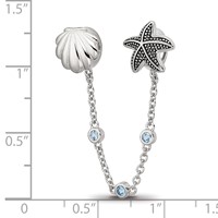 Sterling Silver Reflections Rhodium-plated Security Chain Sea CZ Bead, 3" view 3