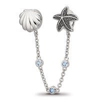 Sterling Silver Reflections Rhodium-plated Security Chain Sea CZ Bead, 3" view 1